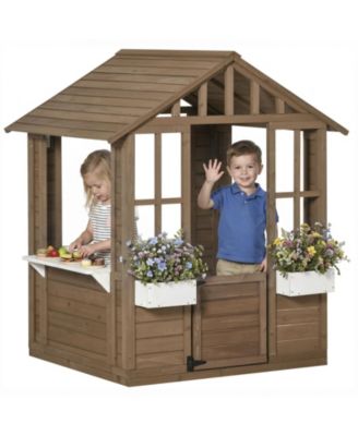 Wooden Outdoor Playhouse with Open Serving Station, Ages 3-8