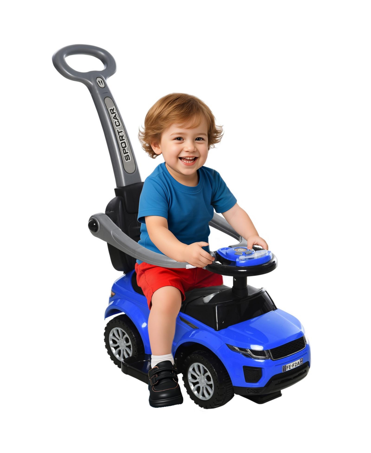 Glintex 3-in-1 Toddler Push Car with Steering Wheel, Horn and Music, 55-lb Capacity, Ages 18-36 Months