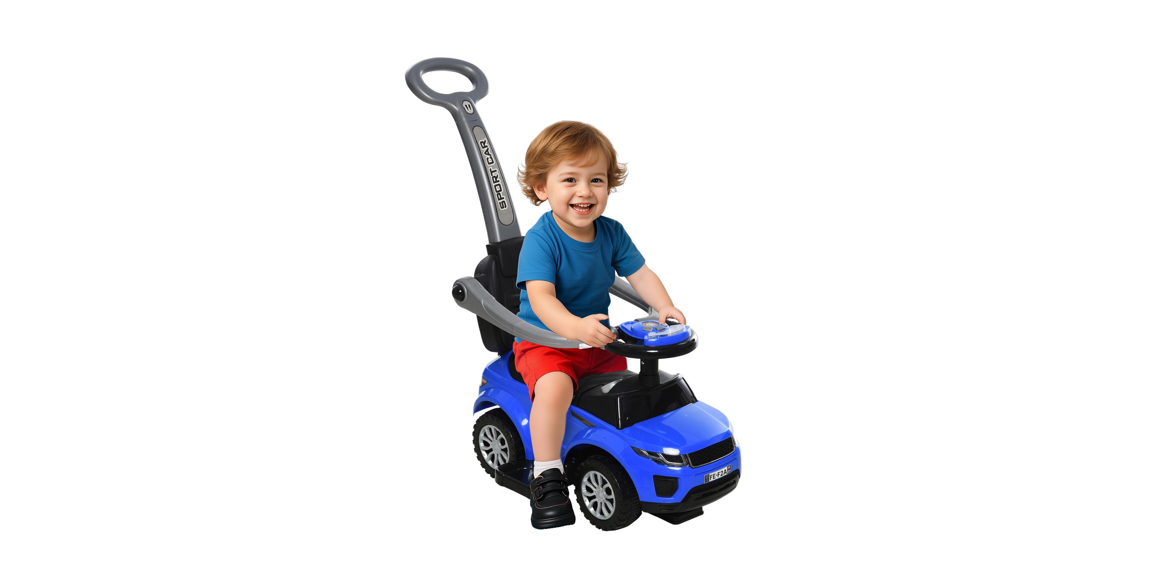 Glintex 3-in-1 Toddler Push Car with Steering Wheel, Horn and Music, 55-lb Capacity, Ages 18-36 Months