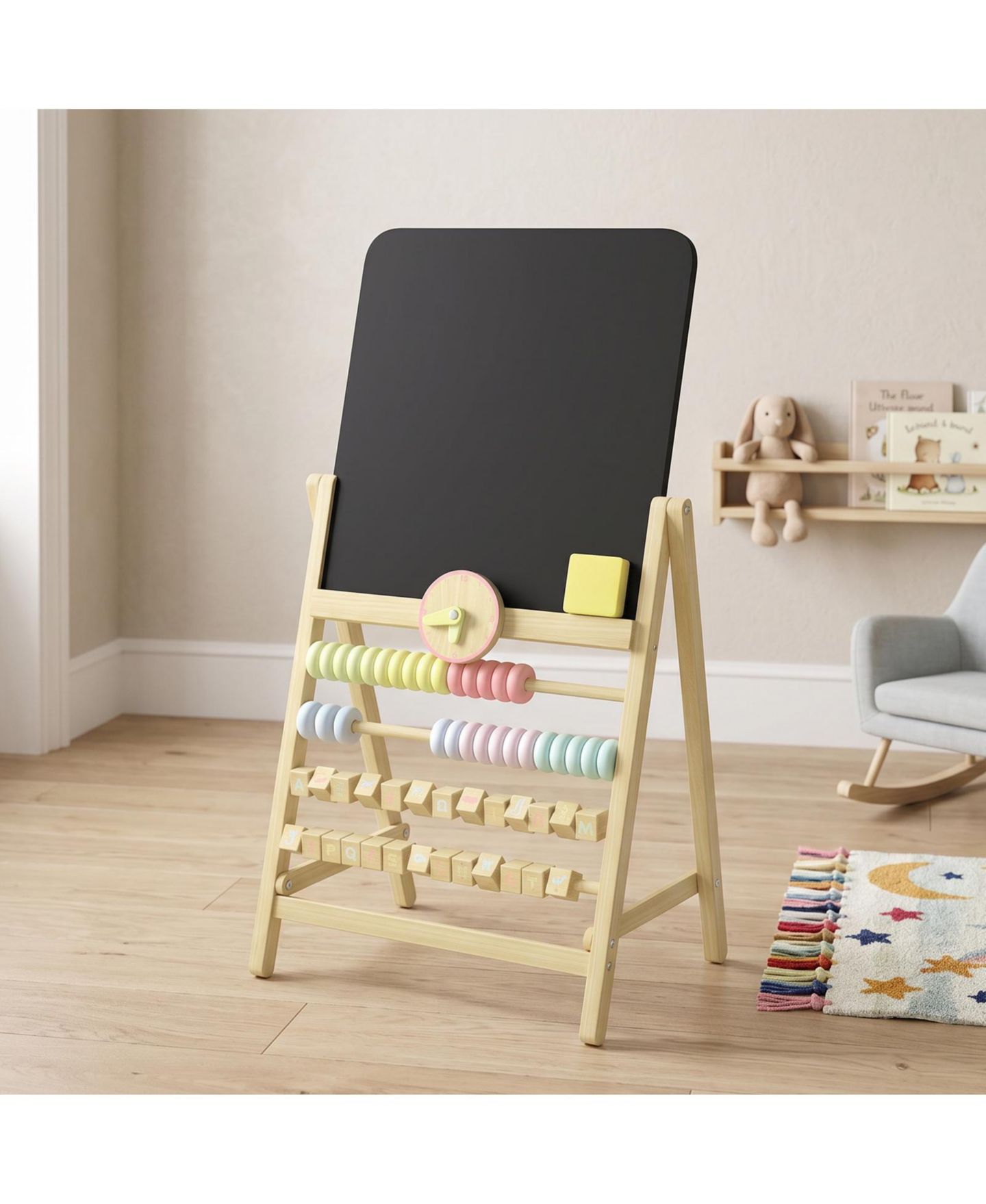Детская игрушка Glintex Art Easel with Double-Sided Chalkboard, Clock and Abacus, Ages 2+, цвет: Натуральный — фото 10