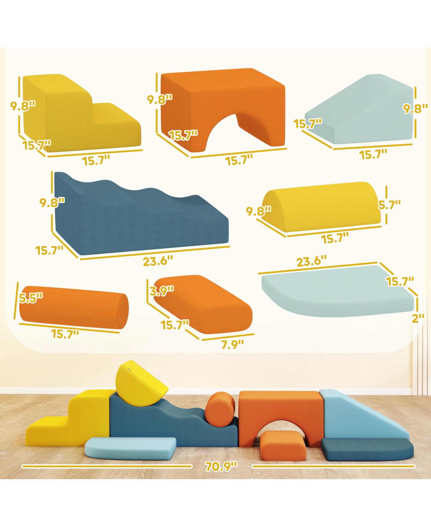 Детские конструкторы Glintex Climb and Crawl 9-Piece Soft Play Set, Ages 3-5, цвет: Разноцветный — фото 2