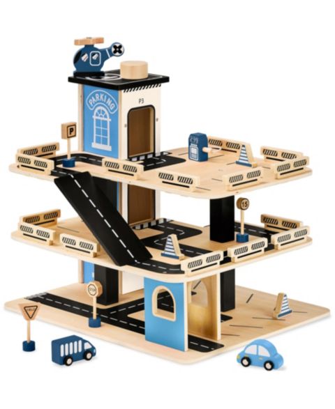Детские игрушки Best Choice Products 3-Story Wooden Parking Garage Playset with Working Elevator, 11-Piece Set, цвет: Синий