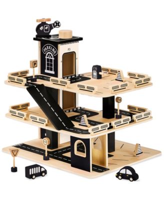 Working Elevator 3-Story Wooden Parking Garage Playset, 17.1" x 14.4" x 15"