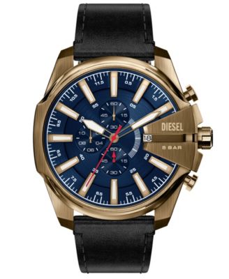 Men's Mega Chief Slim Chronograph Blue Dial Black Leather Watch 48mm