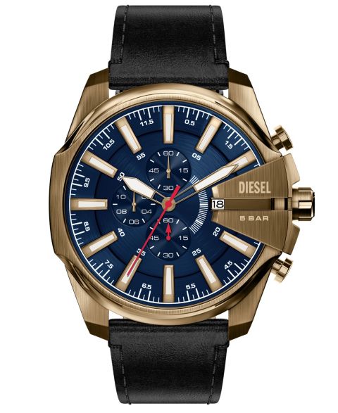 Мужские часы Diesel Mega Chief Slim Chronograph Blue Dial Black Leather 48mm