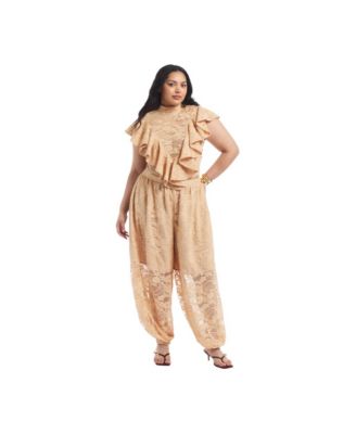 Plus Size High-Rise Floral-Lace Balloon Pants