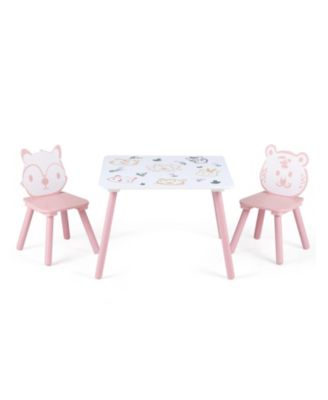 3 Piece Wooden Kids Table and 2 Chairs Set with Animal Seats