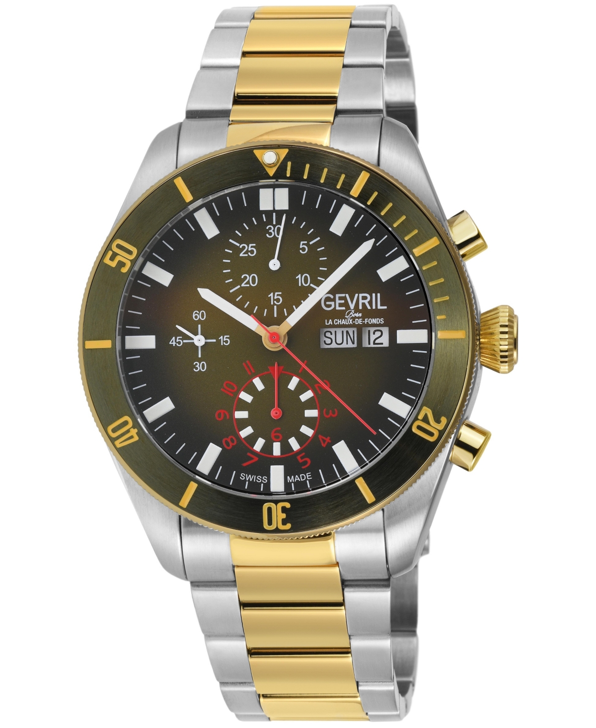 Gevril Yorkville Chronograph Men's Swiss Automatic Two tone Ss/Ipyg 316L Stainless Steel Bracelet Watch - Silver