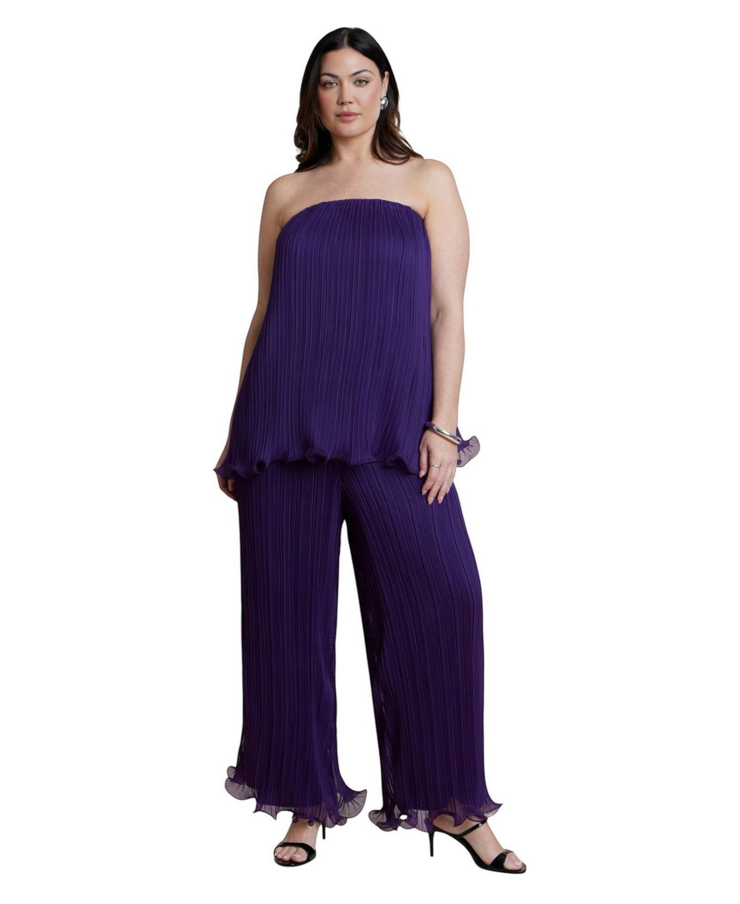 Женский топ ELOQUII Plus Size Plisse Ruffled Wire Hem Strapless, цвет: Виноградный — фото 4