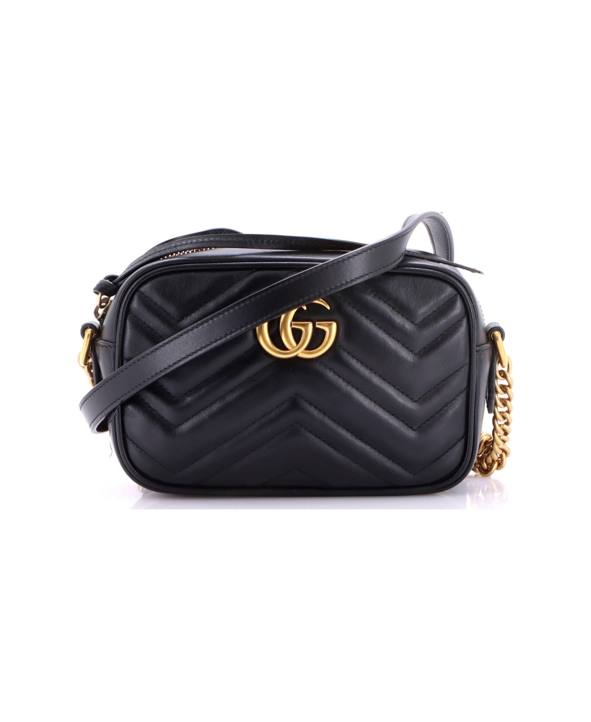 Pre-Owned Gucci Mini Gg Marmont Shoulder Bag Matelasse Leather - Black