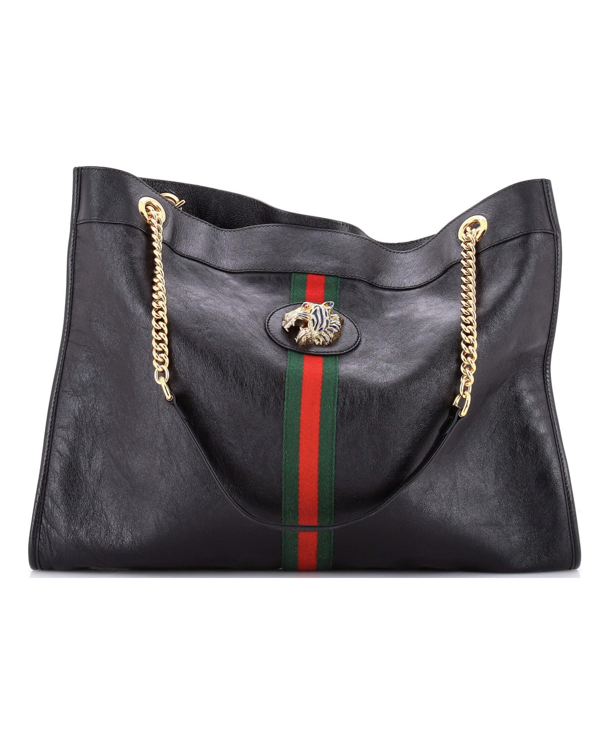Pre-Owned Gucci Large Rajah Chain Tote Leather - Black