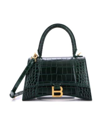 Small Hourglass Top Handle Bag Embossed Leather