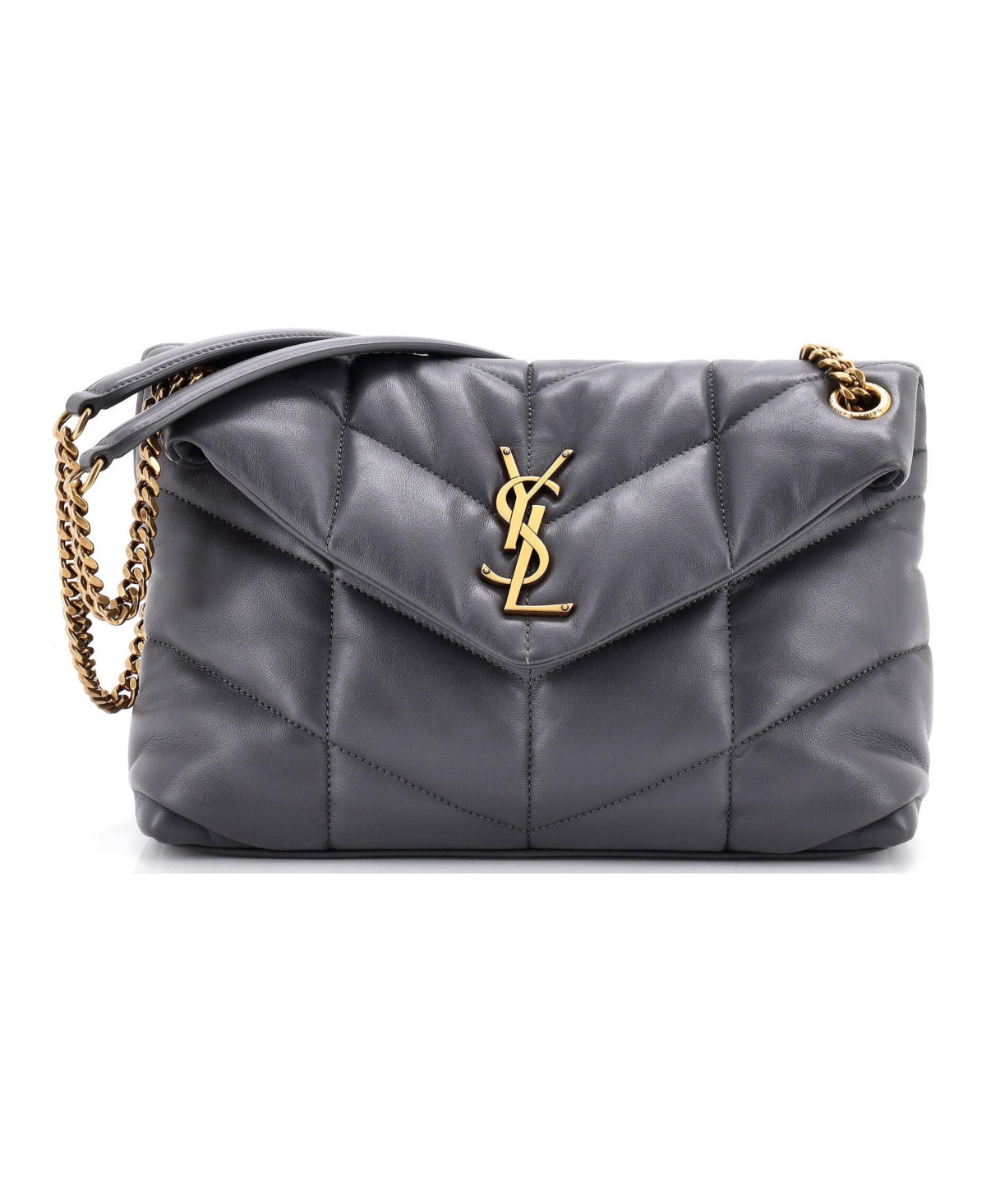 Pre-Owned Saint Laurent Small Loulou Puffer Shoulder Bag Quilted Leather - Grey