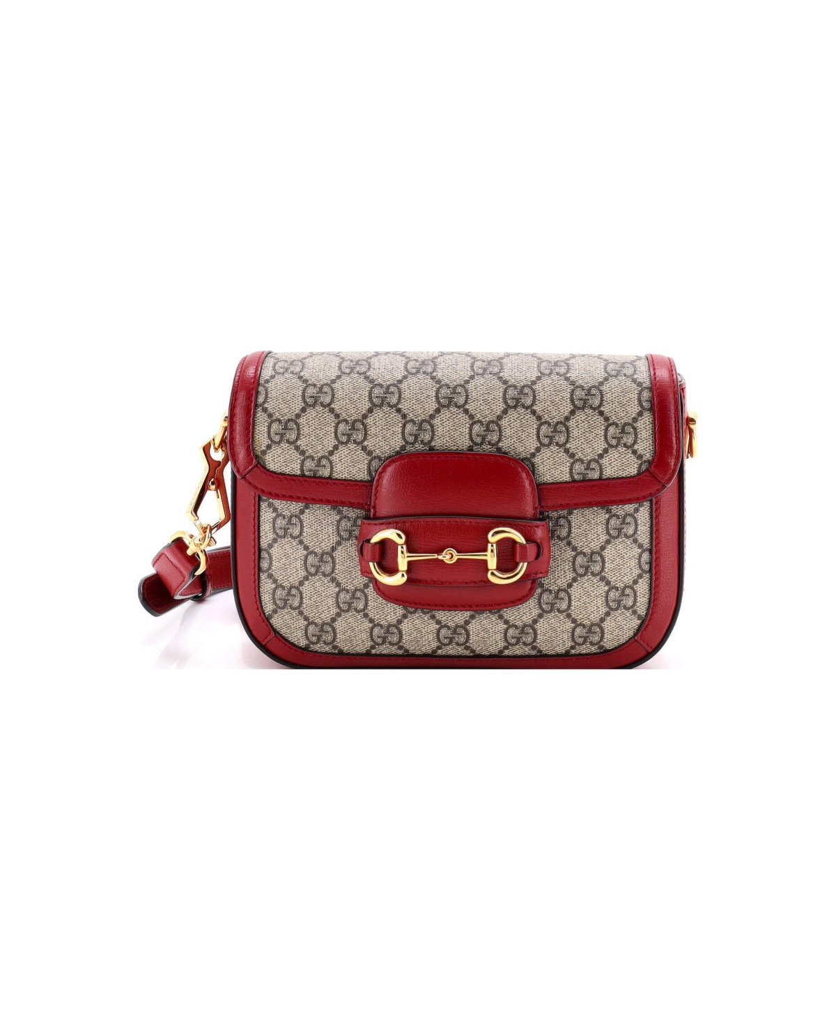 Pre-Owned Gucci Mini Horsebit 1955 Shoulder Bag Gg Coated Canvas with Leather - Red