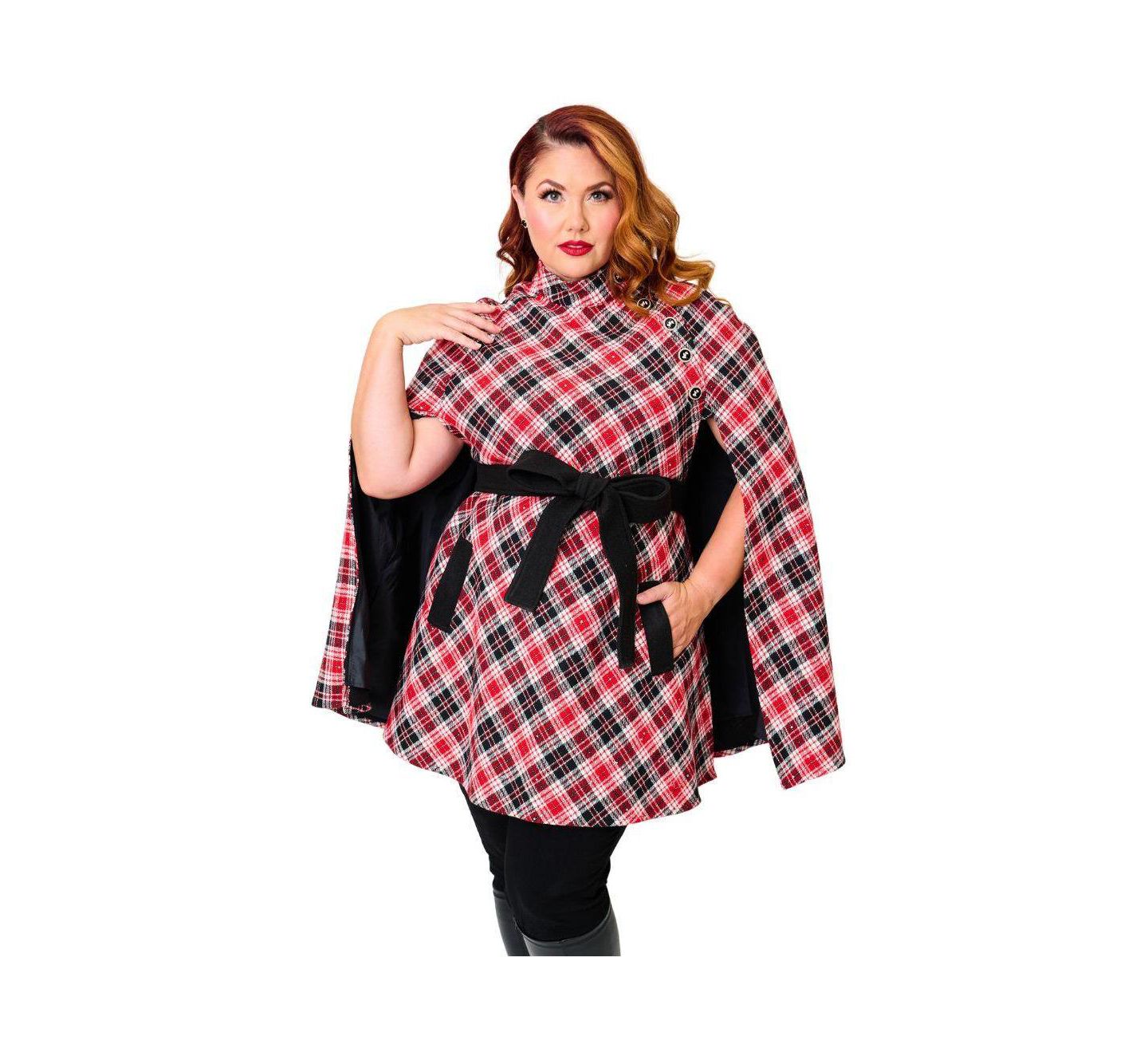Женское пальто Smak Parlour Plus Size Savile Row Cape, цвет: Красный / Чёрный — фото 1