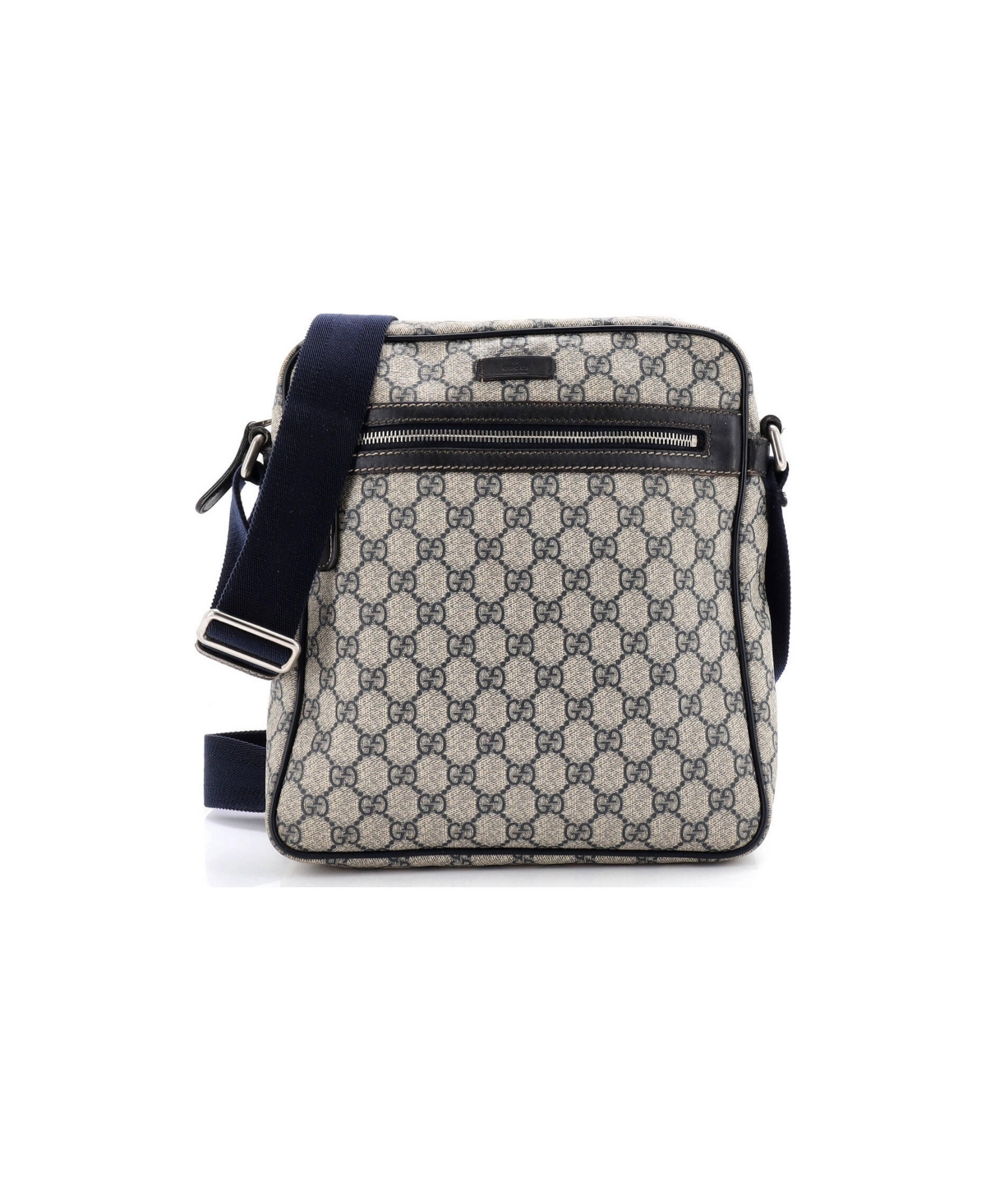 Pre-Owned Gucci Medium Front Zip Messenger Gg Coated Canvas - Blue