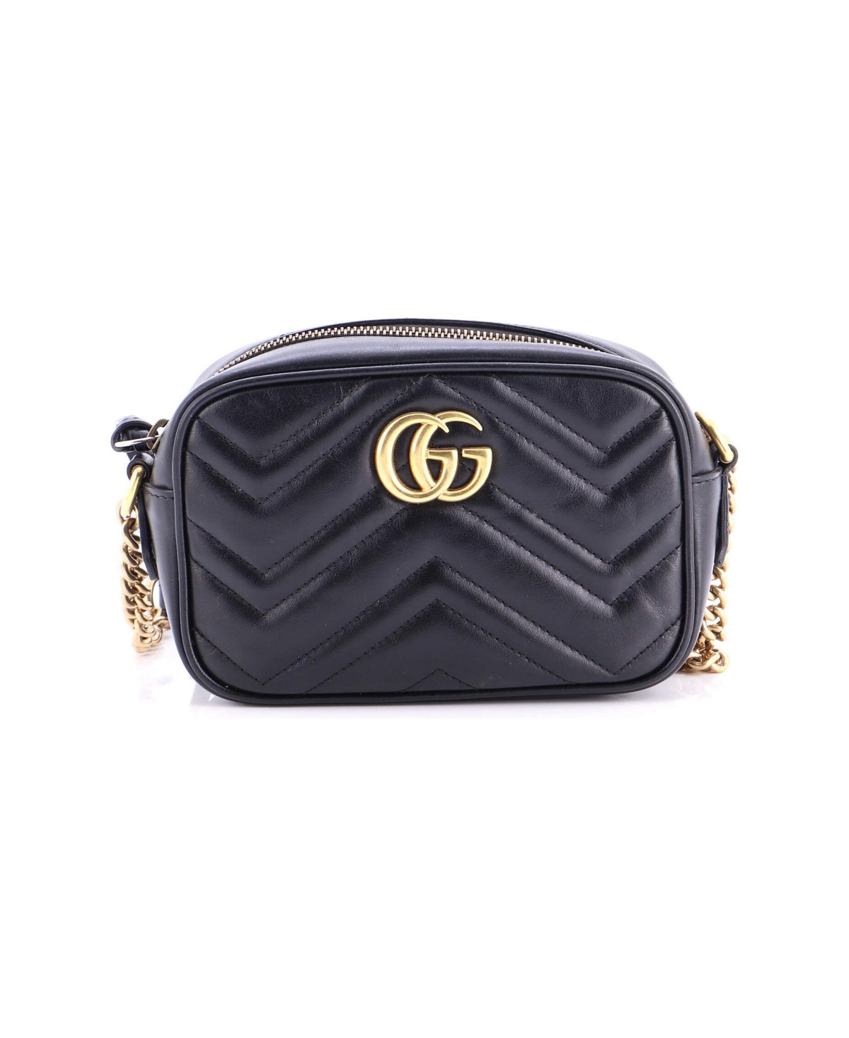 Pre-Owned Gucci Mini Gg Marmont Shoulder Bag Matelasse Leather - Black