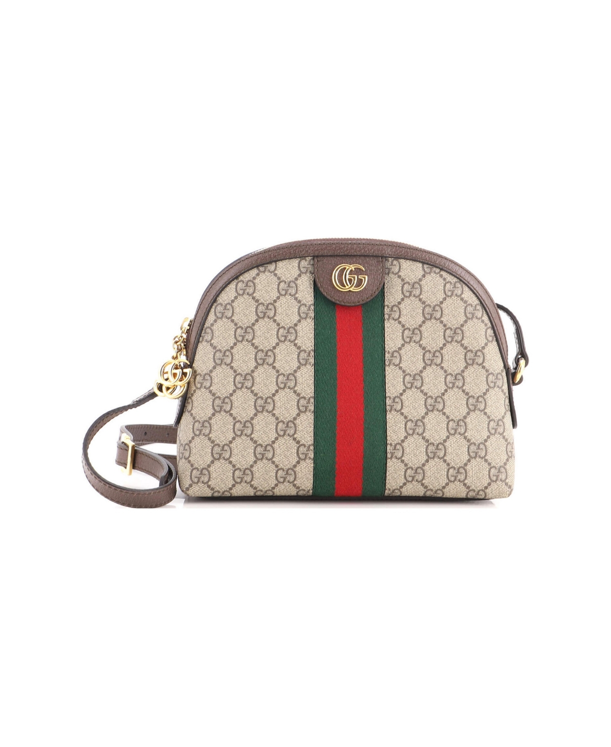 Pre-Owned Gucci Small Ophidia Dome Shoulder Bag Gg Coated Canvas - Brown