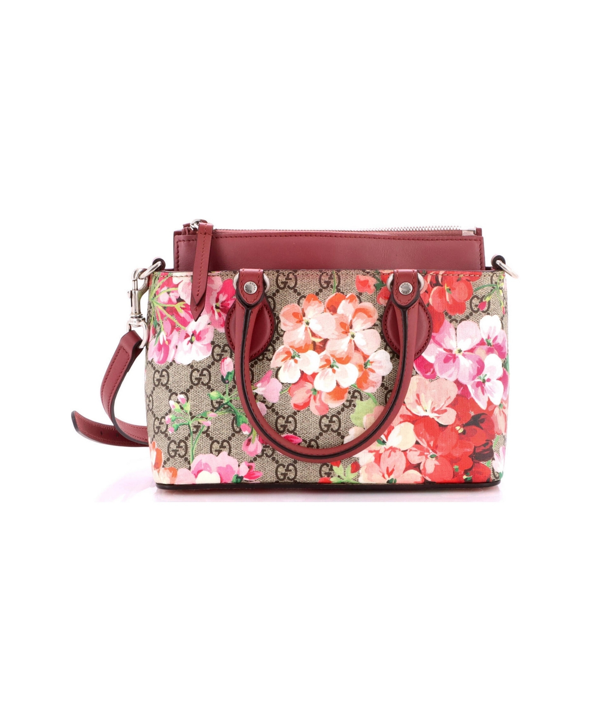 Pre-Owned Gucci Mini Linea A Convertible Tote Blooms Print Gg Coated Canvas - Red