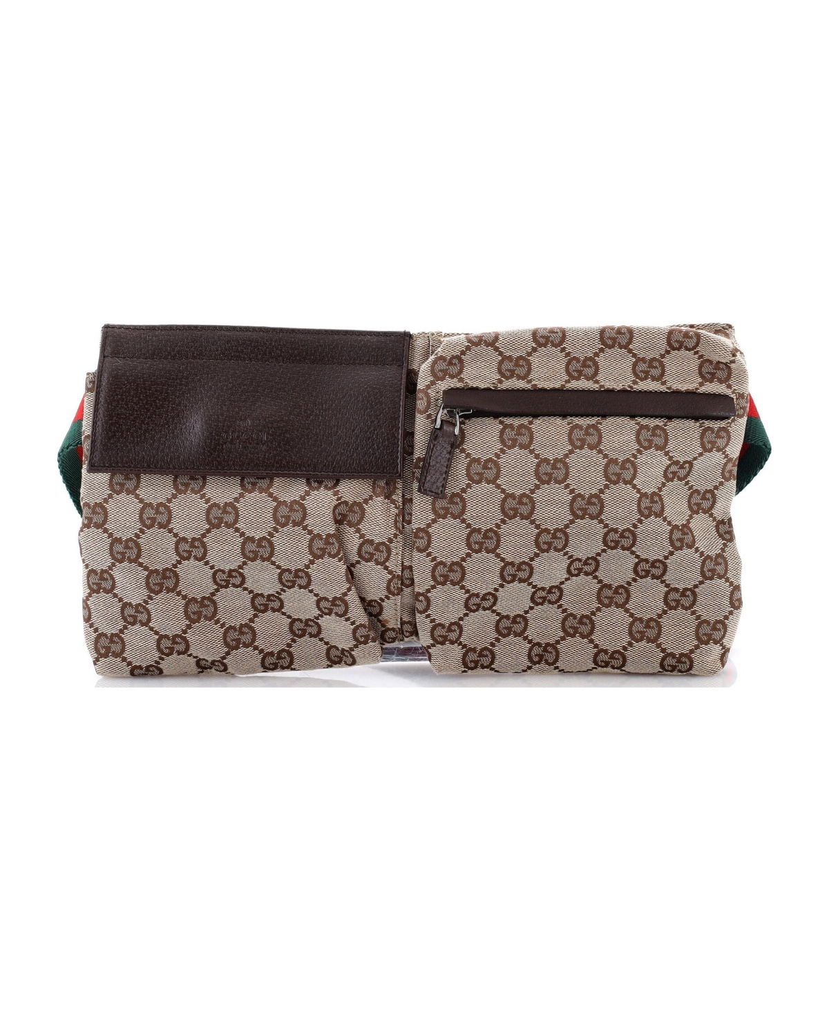 Pre-Owned Gucci Vintage Double Belt Bag Gg Canvas with Leather - Brown