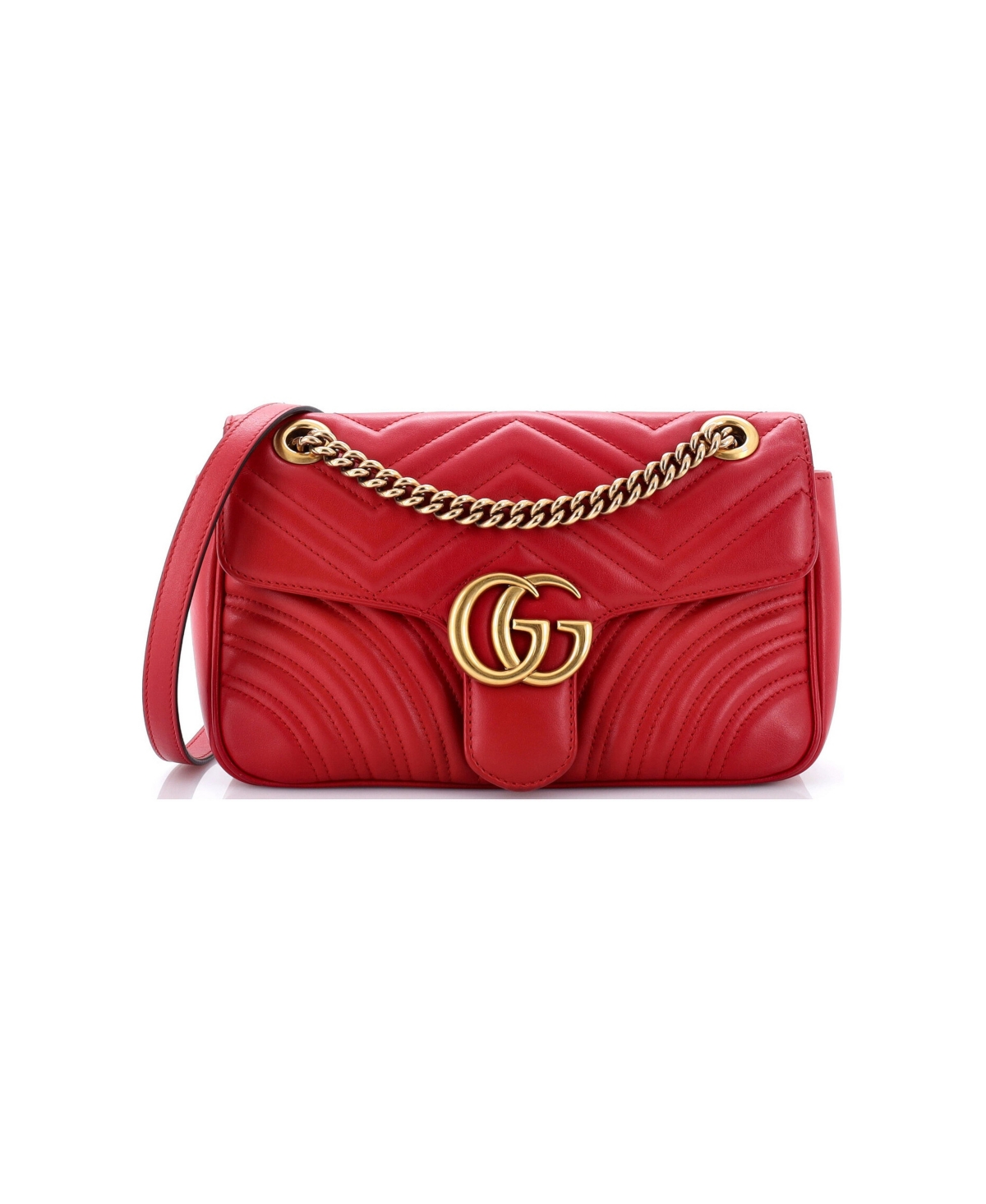 Pre-Owned Gucci Small Gg Marmont Flap Bag Matelasse Leather - Red