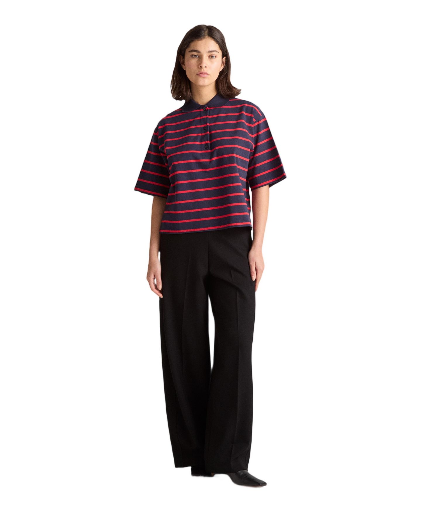 Женский топ Residus Taylor Striped Boxy Short-Sleeve Popover, цвет: Тёмно-синий полосатый — фото 1