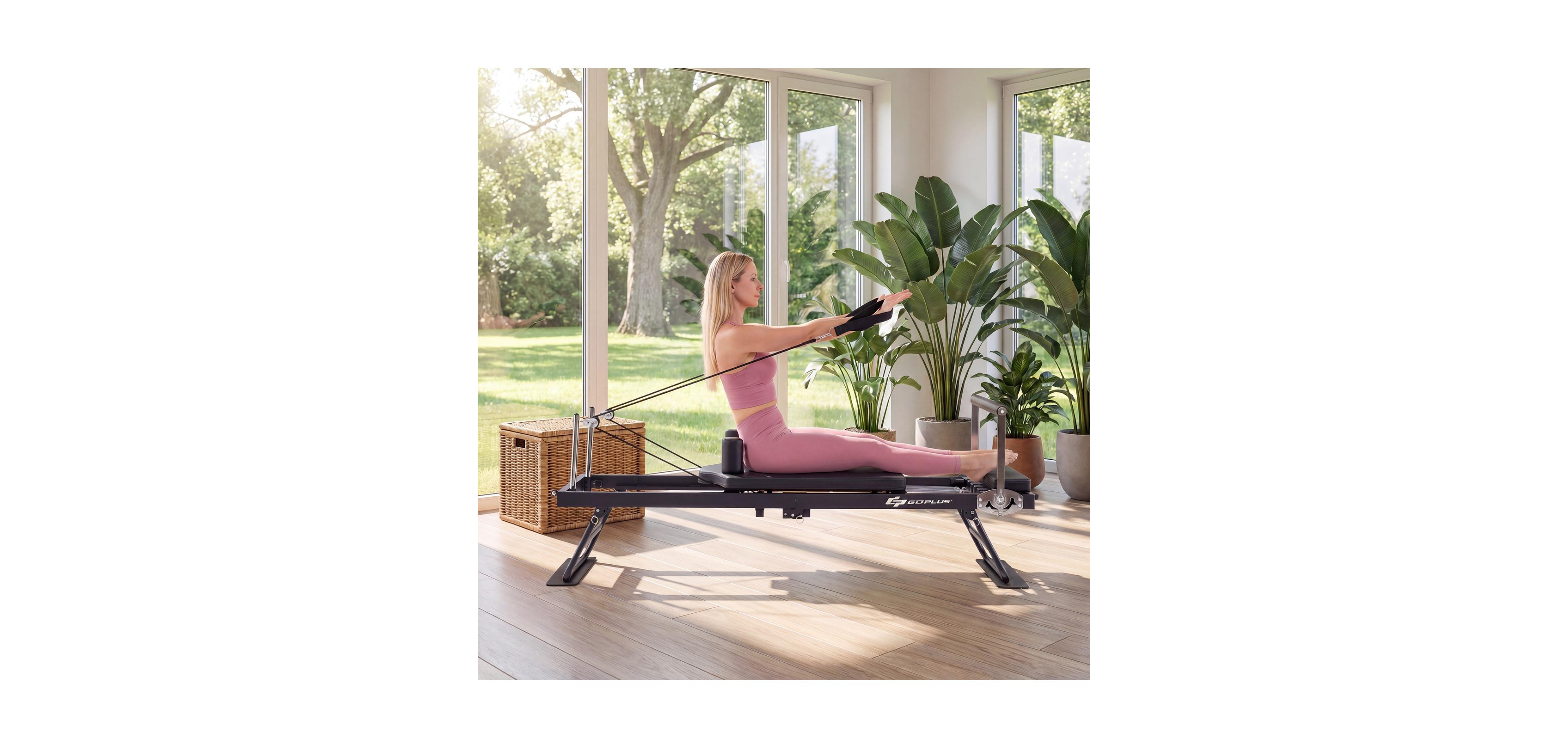 Zeny Foldable Pilates Reformer, 50+ Exercises with Springs for Home Black