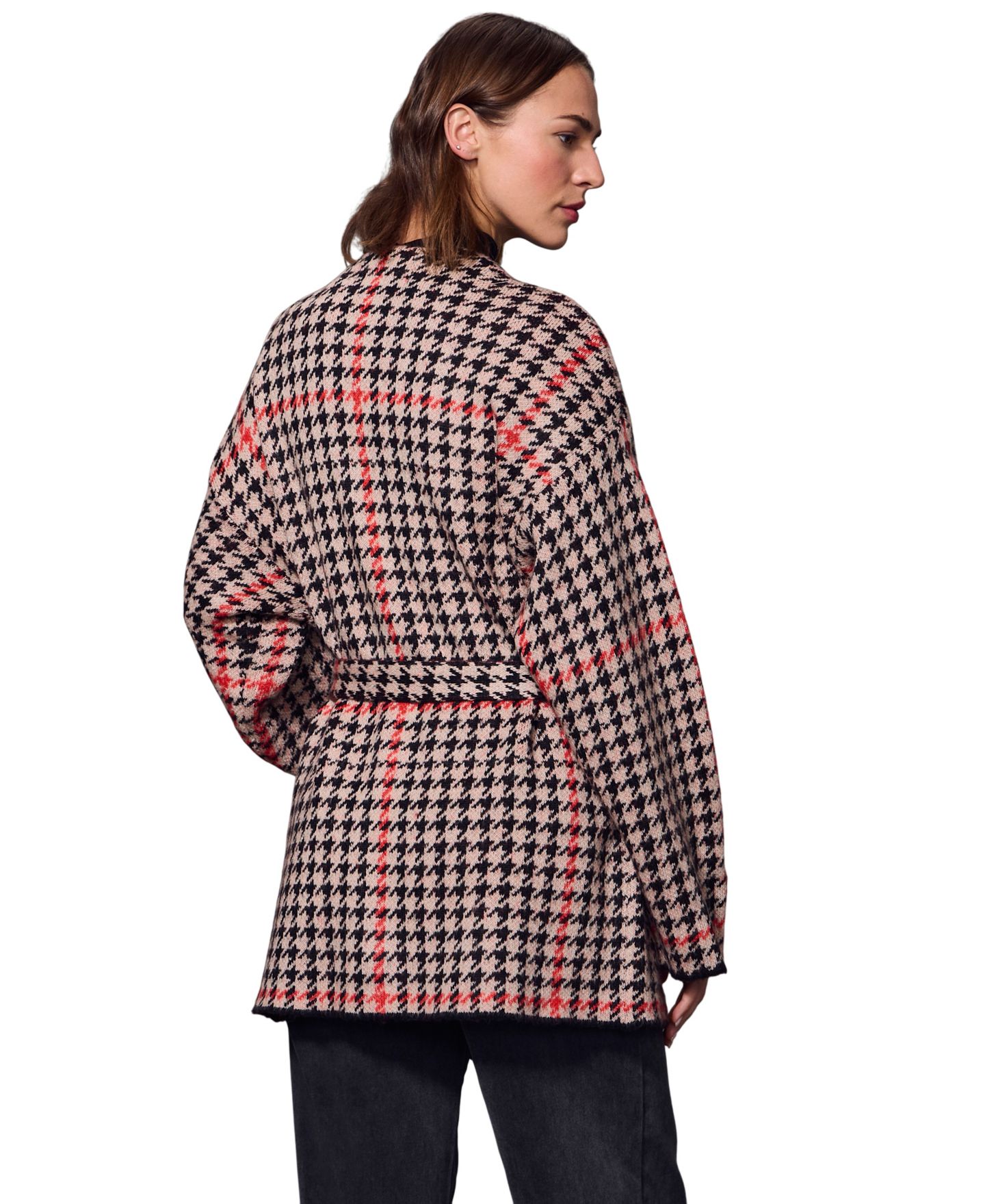 Женские куртки Sanctuary Houndstooth Plaid Jacquard Coatigan, цвет: Красная гусиная лапка — фото 5