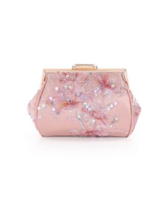 Woman's Iris Floral Embroidered and Sequin Signature Pouch Clutch