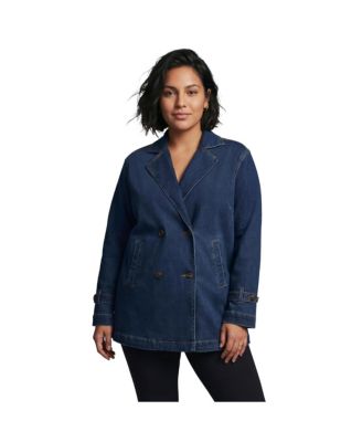 Plus Size Cropped Notch Lapel Denim Trench Jacket