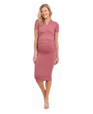 Maternity Surplice Short-Sleeve Midi Dress