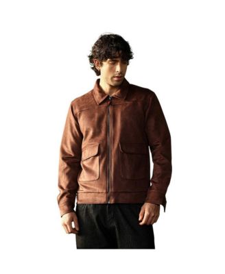 Campus Sutra Men's Casual Fit  Faux Suede Point Collar Zip-Front Jacket