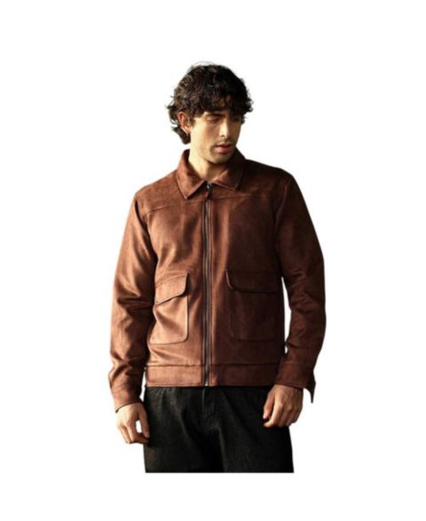 Мужская куртка Cahoot Campus Sutra Casual Fit Faux Suede Point Collar Zip-Front, цвет: Коричневый