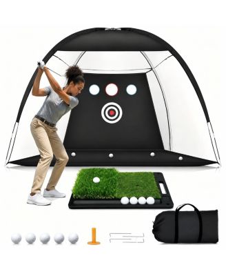 10x7ft Golf Practice Net With Mat All In One Training System For Indoor Outdoor Backyard Golfers Gift