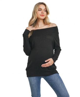 Maternity Off-the-Shoulder Long-Sleeve Brushed Tunic