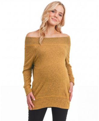 Maternity Off-the-Shoulder Long-Sleeve Brushed Tunic