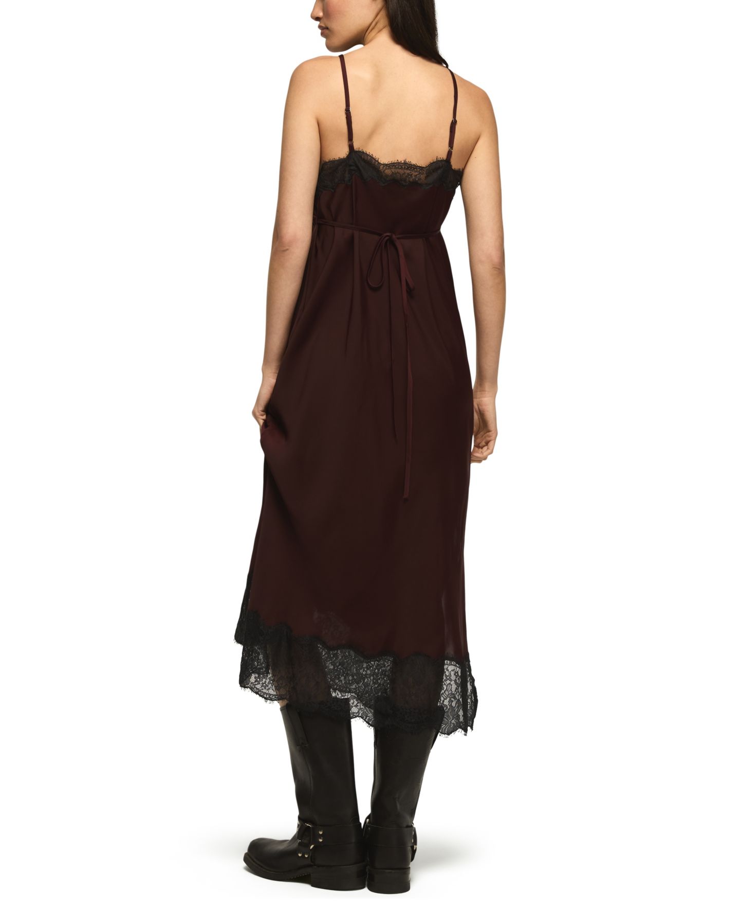 Женское платье Lucky Brand Satin V-Neck Lace-Trim Slip Midi, цвет: Бордовый — фото 5
