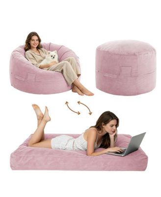 2 in 1 Convertible Corduroy Bean Bag Chair and Floor Mattress, Shredded Memory Foam Lounger in Full and Queen Sizes