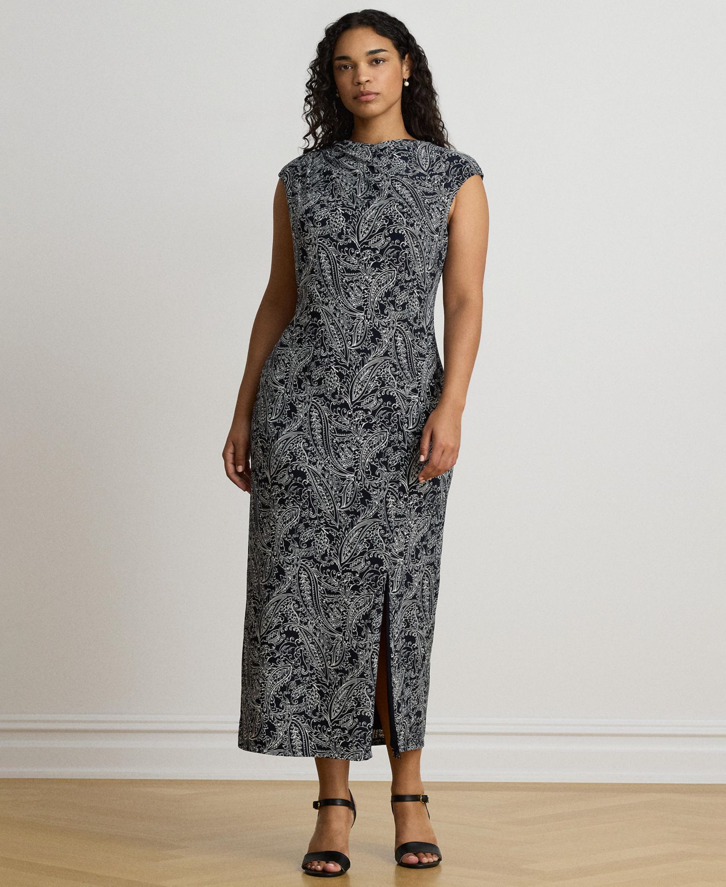 Женское платье Lauren Ralph Lauren Paisley Stretch Jersey Cap-Sleeve, цвет: Тёмно-синий / Кремовый разноцветный — фото 2