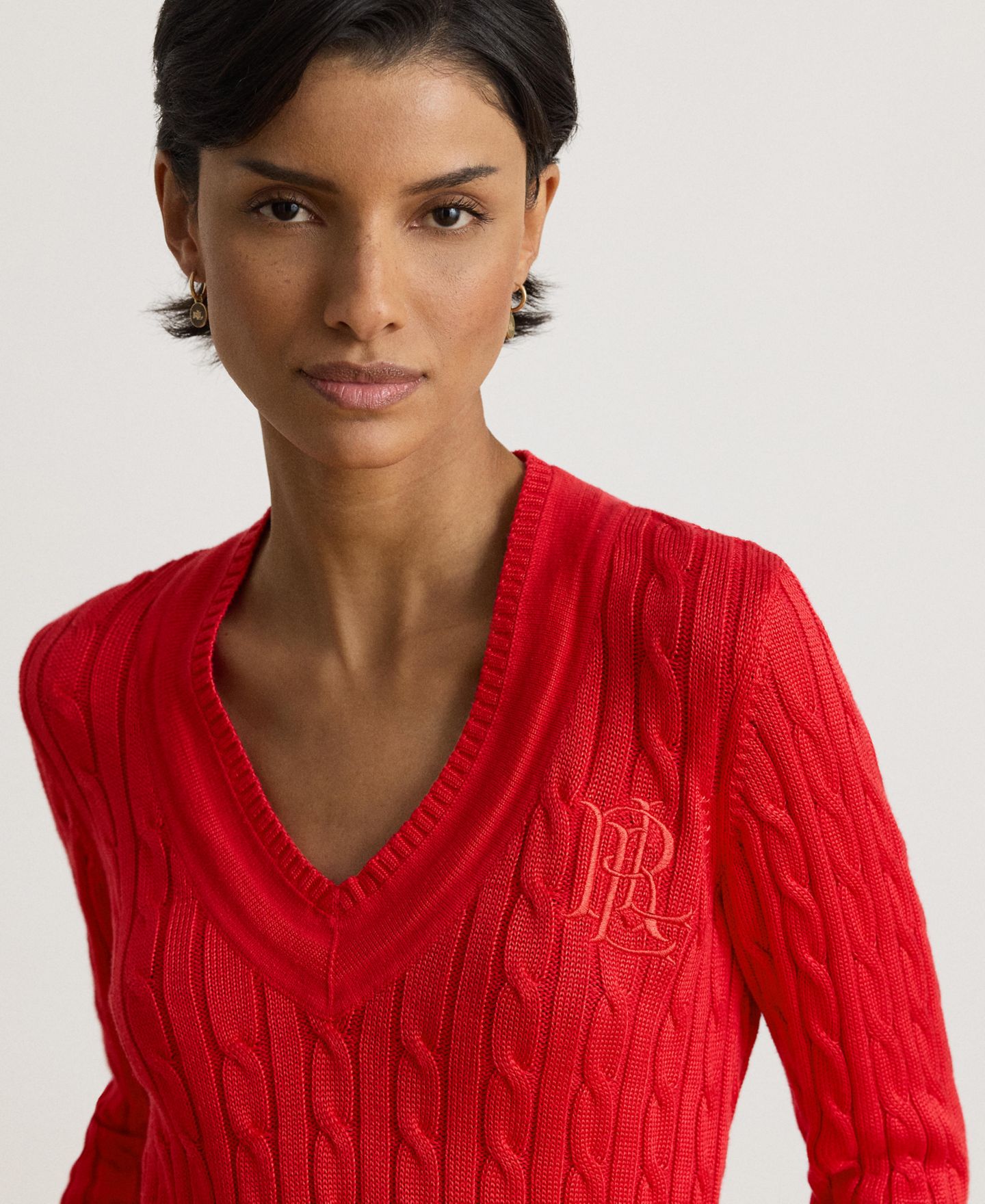 Женский свитер Lauren Ralph Lauren Long-Sleeve V-Neck Cable Knit, цвет: Тёмный гранатовый — фото 9