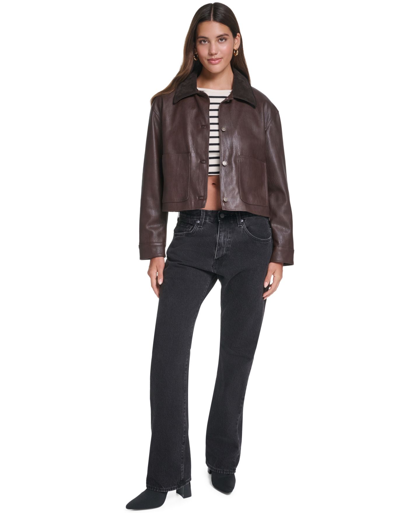 Женская куртка Levi's Cropped Workwear-Inspired Faux Leather, цвет: Тёмный коричневый — фото 2