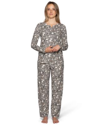 Women's Timeless Notched V-Neckline Long-Sleeve Jersey Knit Top and Pants, 2-Piece Set
