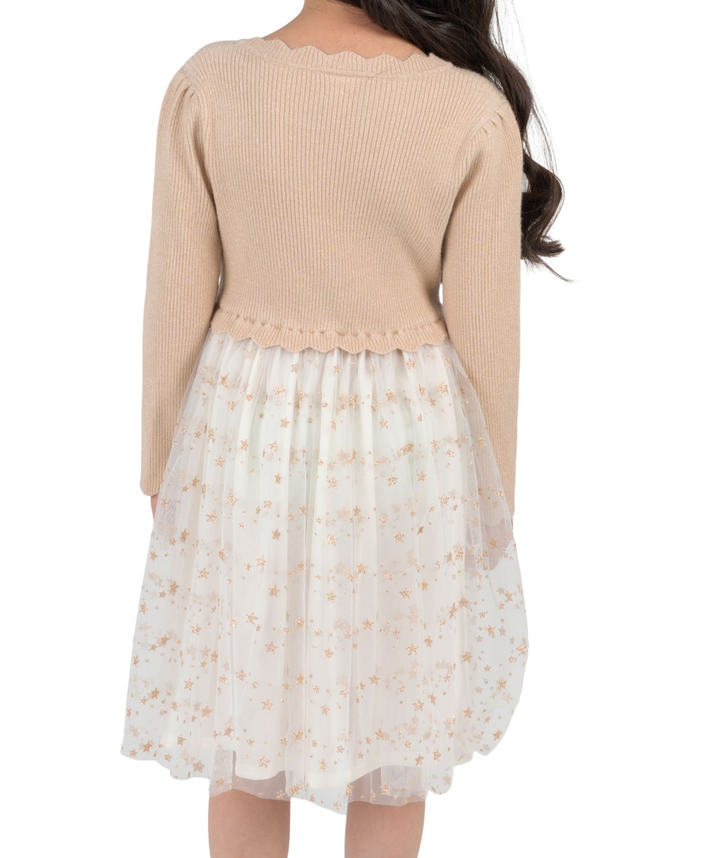Платья Rare Editions Glitter Star-Print Long-Sleeve Tutu Dress and Bag, 2-Piece Set для девочек, цвет: Золотой — фото 3