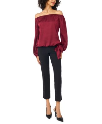 Women's Off-the-Shoulder Long-Sleeve Satin Blouse