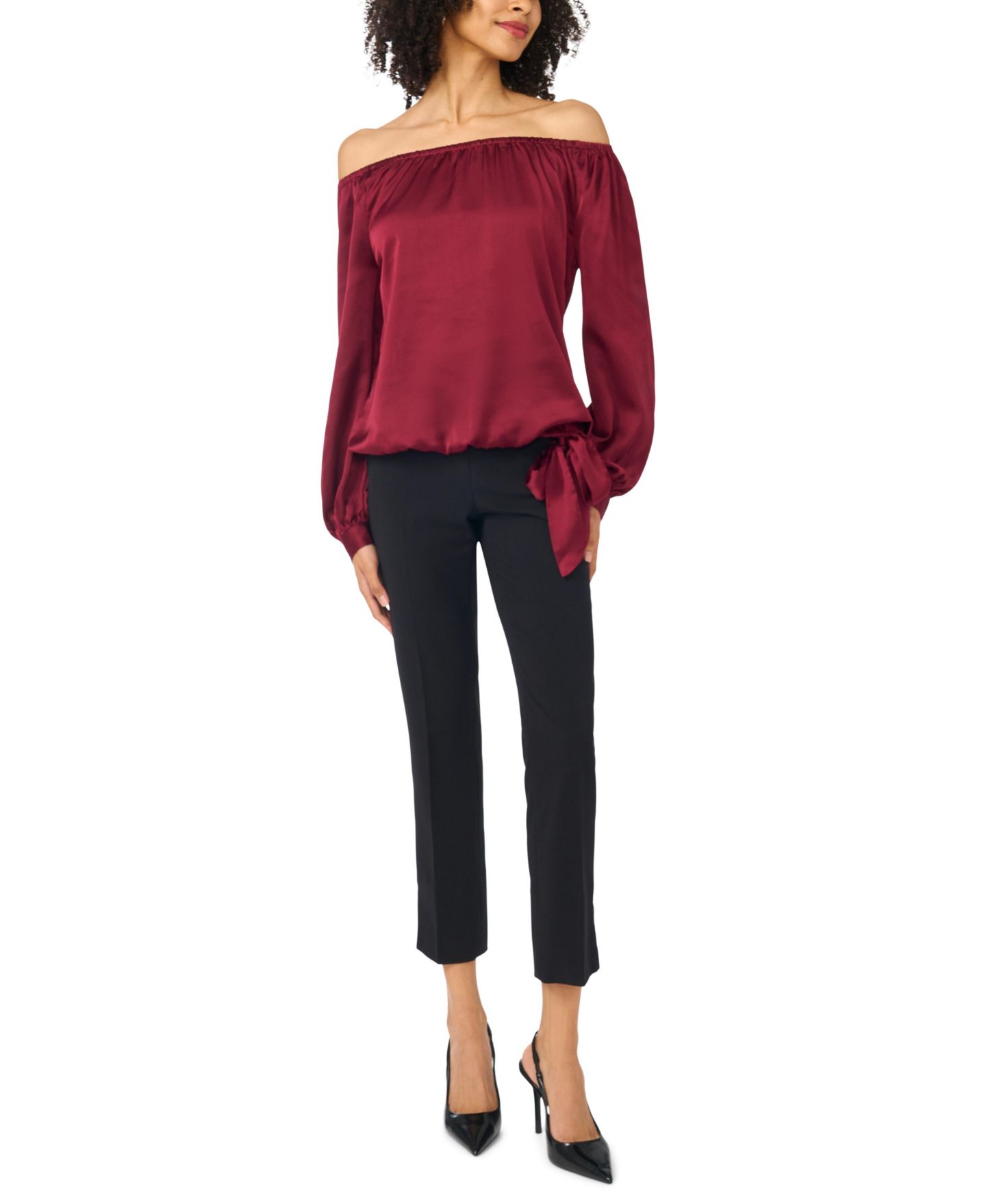 Женская блузка Vince Camuto Off-the-Shoulder Long-Sleeve Satin, цвет: Мерло — фото 1