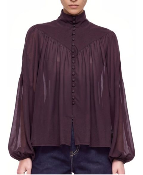 Женская блузка NOCTURNE Stand Collar Long-Sleeve Sheer, цвет: Коричневый