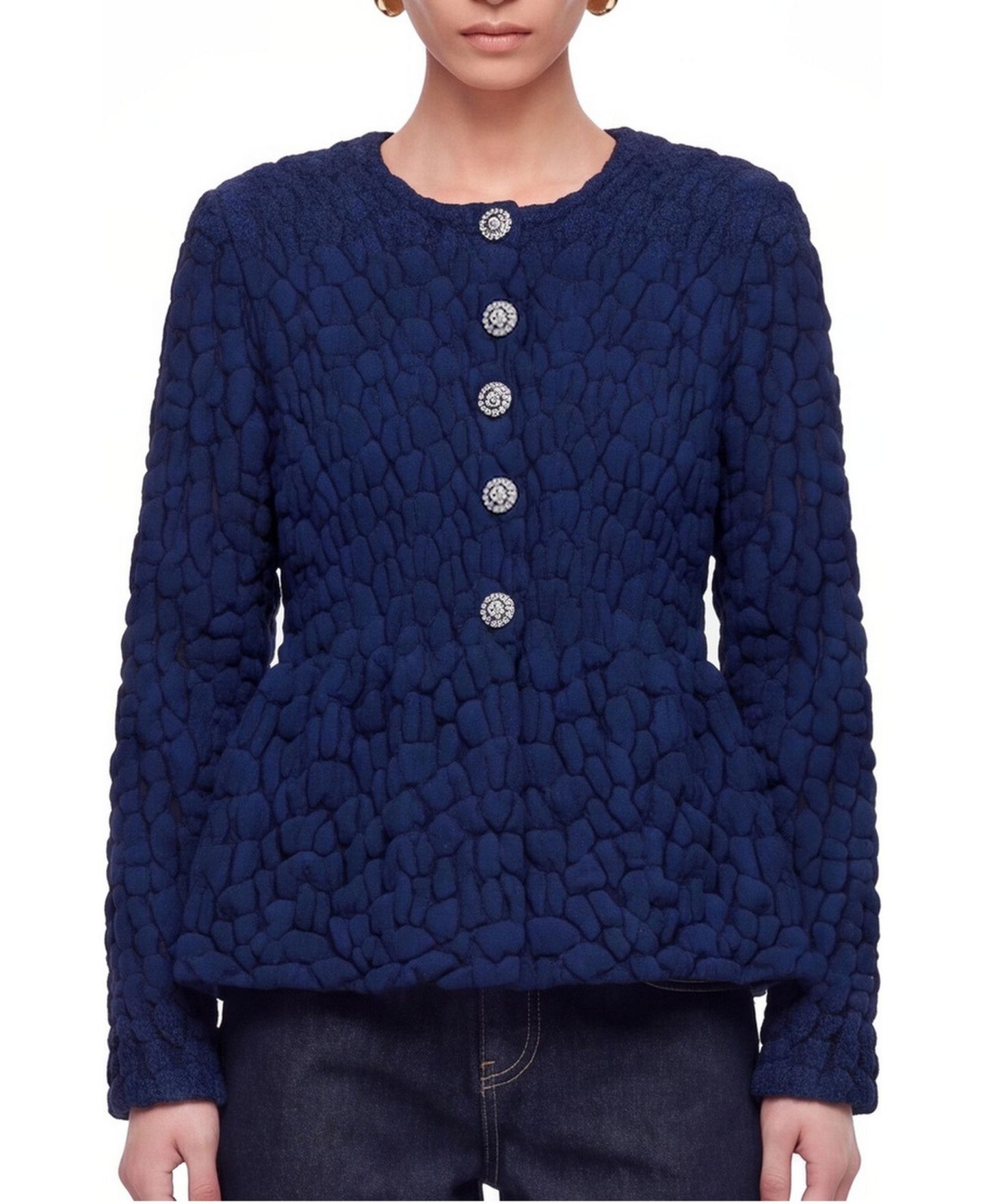 Женский кардиган NOCTURNE Textured Peplum Long-Sleeve, цвет: Тёмно-синий — фото 1