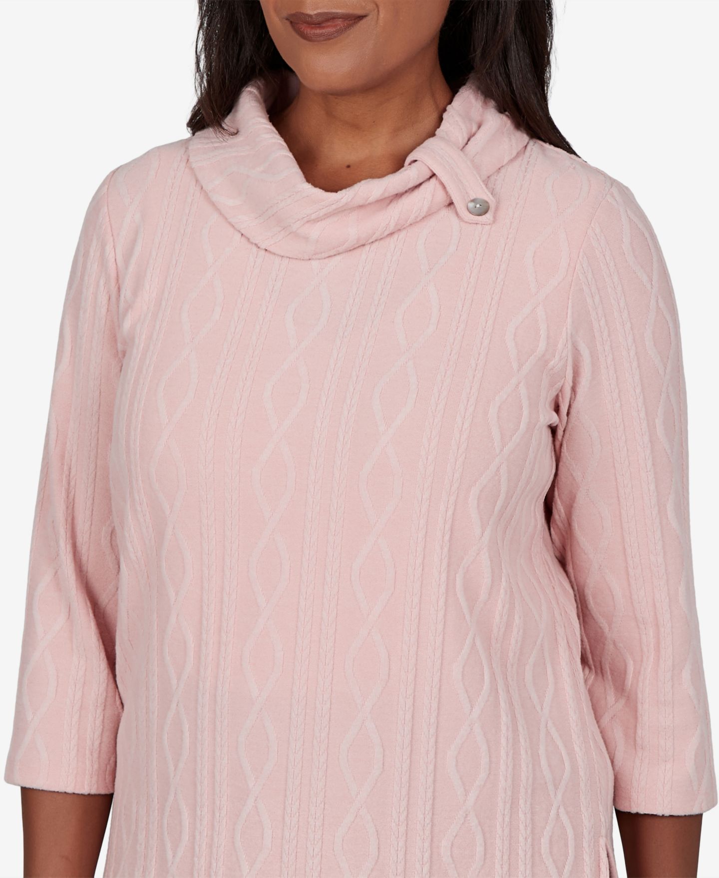 Женский свитер Alfred Dunner Petite Cable-Knit Cowl Neck 3/4-Sleeve Pullover Top, цвет: Абрикосовый — фото 4