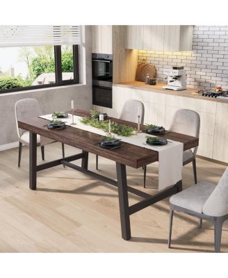 63 Inch Rectangular Industrial Rustic Dining Table Seats 4-6, Heavy-Duty Metal Frame Wood Top, 350 LBS Sturdy Table for Kitchen and Dining Room