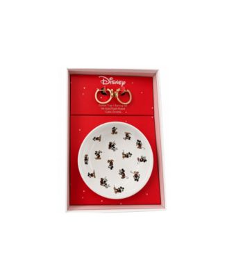 Cubic Zirconia Gold-Tone Mickey Mouse Hoop Earring and Trinket Tray, 2-Piece Set